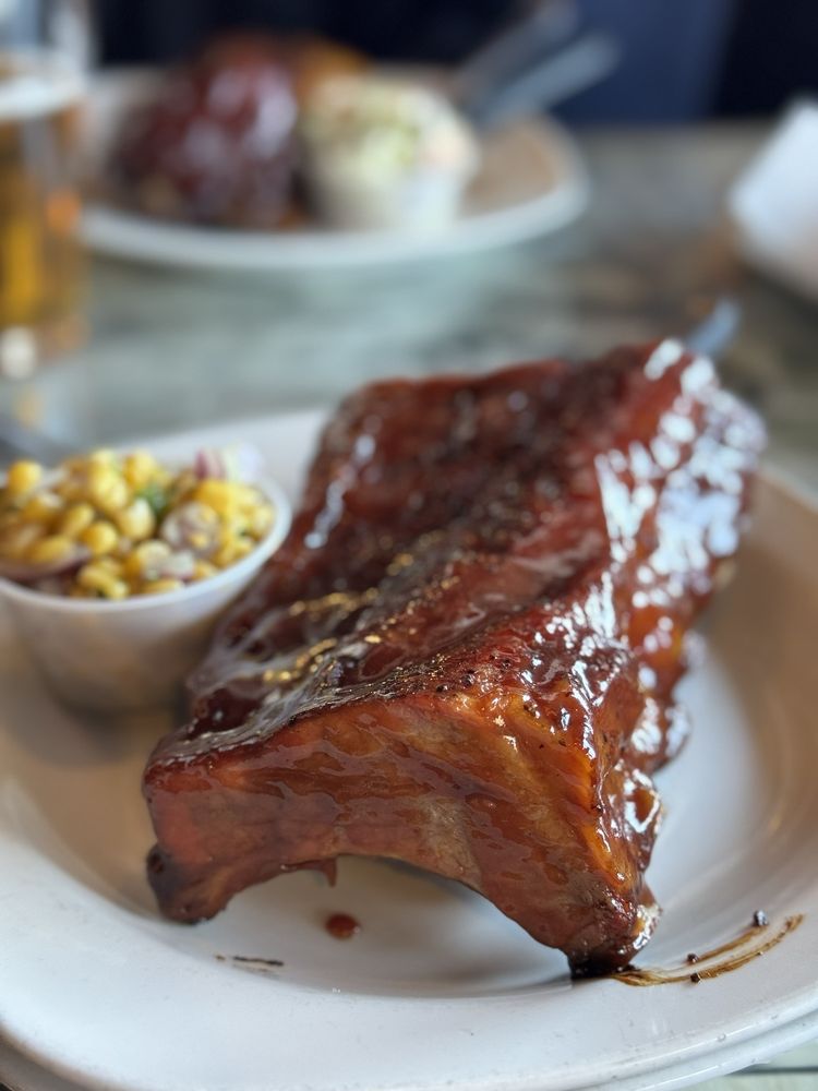Slow-smoked glazed ribs served at Aaron Schat's Roadhouse