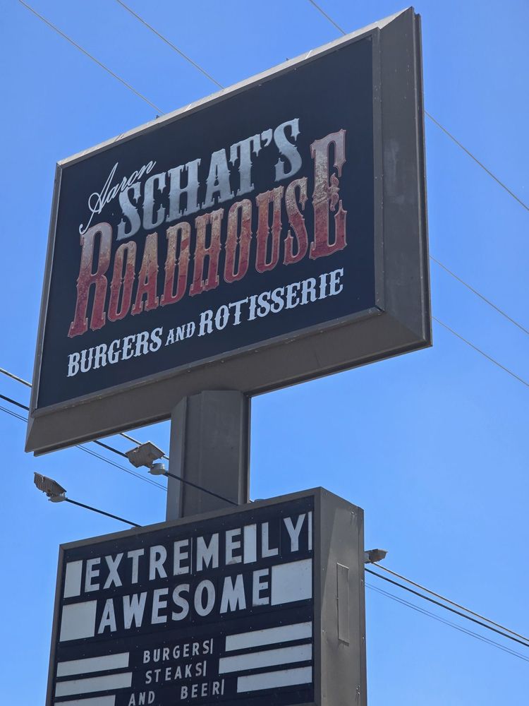 Aaron Schat's Roadhouse roadside sign in Bishop, California